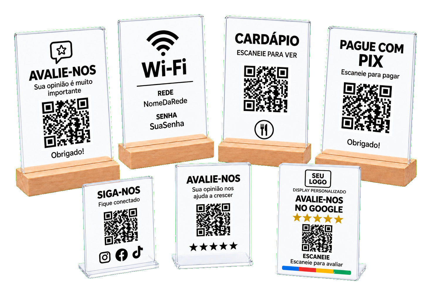 Placas e displays de acrílico com QR Code para estabelecimentos comerciais